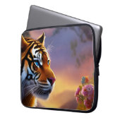 Blaue Mit Augen Tiger und rosa Blume Laptopschutzhülle (Vorderseite Links)