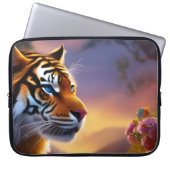 Blaue Mit Augen Tiger und rosa Blume Laptopschutzhülle (Vorderseite)