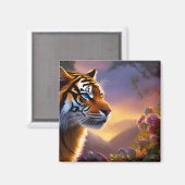 Blaue Mit Augen Tiger und rosa Blume Magnet (Vorderseite/Rückseite)