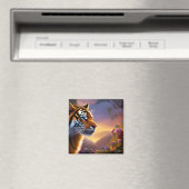 Blaue Mit Augen Tiger und rosa Blume Magnet (In Situ (Geschirrspüler))