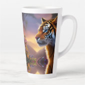 Blaue Mit Augen Tiger und rosa Blume Milchtasse (Rechts)