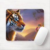Blaue Mit Augen Tiger und rosa Blume Mousepad (Mit Mouse)