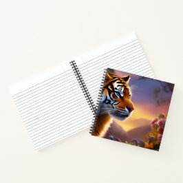 Blaue Mit Augen Tiger und rosa Blume Notizblock