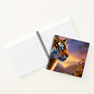 Blaue Mit Augen Tiger und rosa Blume Notizblock