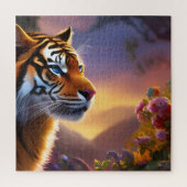 Blaue Mit Augen Tiger und rosa Blume Puzzle (Vertikal)