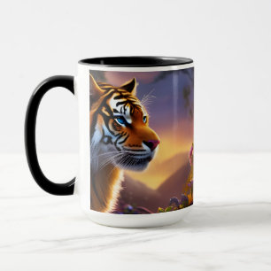 Blaue Mit Augen Tiger und rosa Blume Tasse