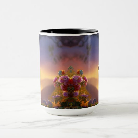 Blaue Mit Augen Tiger und rosa Blume Tasse (Zentrum)