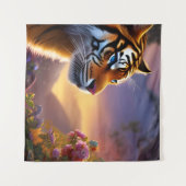 Blaue Mit Augen Tiger und rosa Blume Wandteppich (Vorderseite (Horizontal))