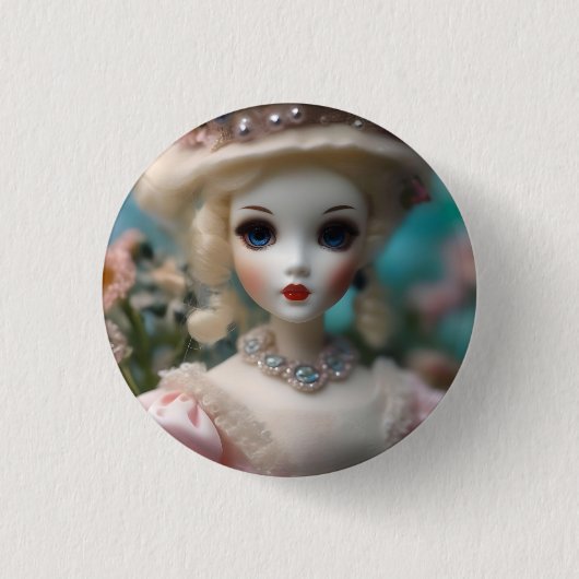 Blaue Mit Augen Vintage Puppe Button (Vorderseite)