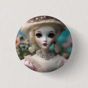 Blaue Mit Augen Vintage Puppe Button