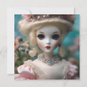 Blaue Mit Augen Vintage Puppe Einladung (Rückseite)