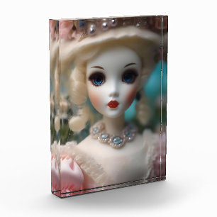 Blaue Mit Augen Vintage Puppe Fotoblock