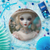 Blaue Mit Augen Vintage Puppe Pappteller (Party)