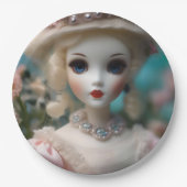 Blaue Mit Augen Vintage Puppe Pappteller (Vorderseite)