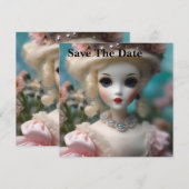 Blaue Mit Augen Vintage Puppe Save The Date (Vorne/Hinten)