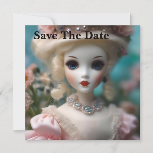 Blaue Mit Augen Vintage Puppe Save The Date (Vorderseite)