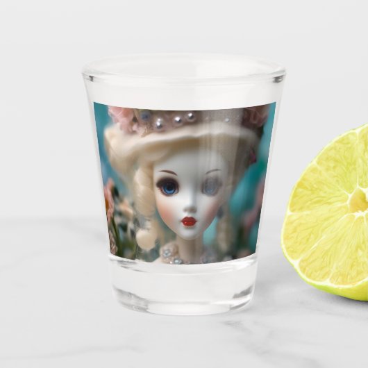 Blaue Mit Augen Vintage Puppe Schnapsglas (Vorderseite)