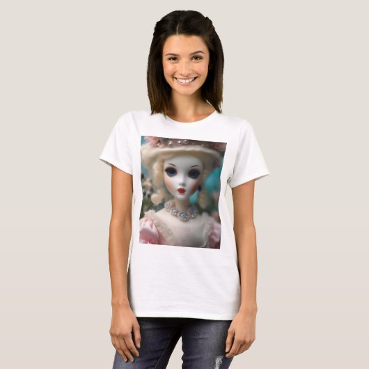 Blaue Mit Augen Vintage Puppe T-Shirt (Vorne ganz)