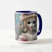 Blaue Mit Augen Vintage Puppe Tasse (VorderseiteRechts)