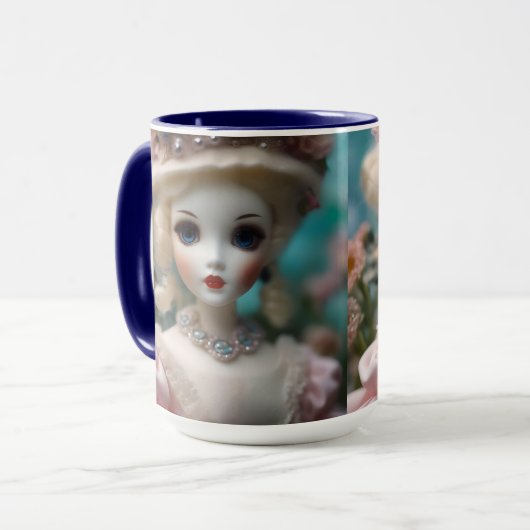 Blaue Mit Augen Vintage Puppe Tasse (Vorderseite Links)