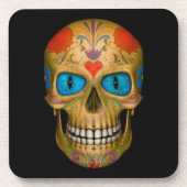 Blaue mit Augen Zuckerschädel-Zombie-Untersetzer Getränkeuntersetzer (Vorderseite)