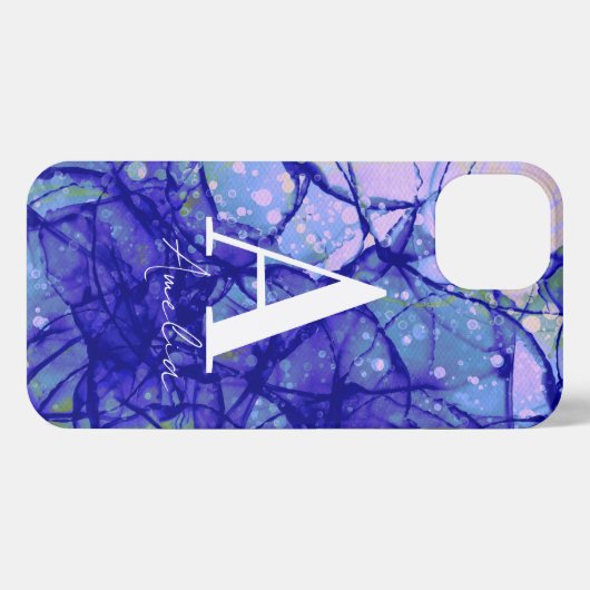 Blaue Mit Monogramm Abstrakte Kunst iPhone Hülle (Rückseite (Horizontal))