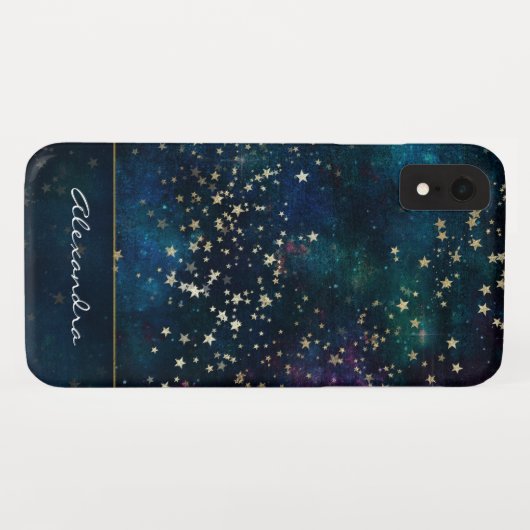 Blaue Mit Monogramm Nacht Himmel mit Goldenen Fohl Case-Mate iPhone Hülle (Rückseite (Horizontal))