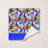 Blaue Mit Monogramm tropische Blume mit Toucan Badhandtuch Set (Waschlappen)