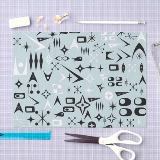 Blaue Mitte Jahrhundert Modernes Gewebepapier Seidenpapier (Handwerk)