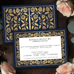 Blaue mittelalterliche goldene Schwert königliche RSVP Karte
