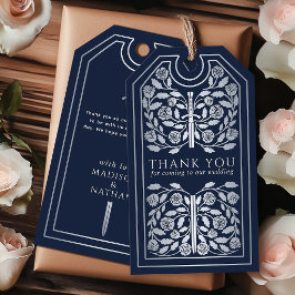 Blaue mittelalterliche silberne Schwert-Hochzeit D Geschenkanhänger