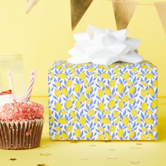 Blaue Mittelmeer-Zitronen Geschenkpapier (Geburtstagsparty)