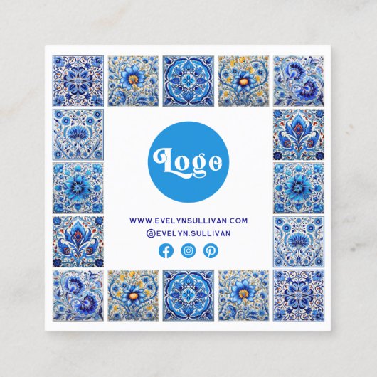 Blaue Mittelmeerfliesen danke Packungsbeilage Quadratische Visitenkarte (Rückseite)