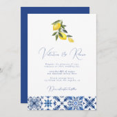 Blaue Mittelmeerküste Hochzeit von Zitrusfrüchten Einladung (Vorne/Hinten)