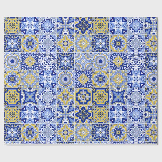 Blaue Mittelmeerküste und Zitrusfrüchte Geschenkpapier (Flach)