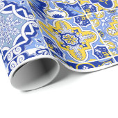 Blaue Mittelmeerküste und Zitrusfrüchte Geschenkpapier (Rolleneckpunkt)