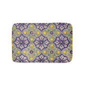 Blaue Mittelmeermuster Gelbe Blüten Badematte (Vorderseite)