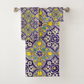 Blaue Mittelmeermuster Gelbe Blüten Badhandtuch Set (Insitu)