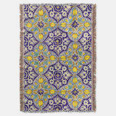 Blaue Mittelmeermuster Gelbe Blüten Decke (Vorderseite Vertikal)