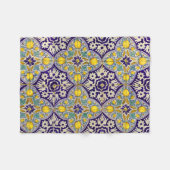 Blaue Mittelmeermuster Gelbe Blüten Fleecedecke (Vorderseite (Horizontal))