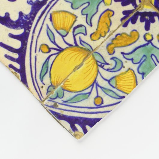 Blaue Mittelmeermuster Gelbe Blüten Fleecedecke (Ecke)