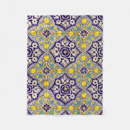 Blaue Mittelmeermuster Gelbe Blüten Fleecedecke