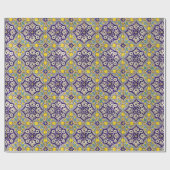 Blaue Mittelmeermuster Gelbe Blüten Geschenkpapier (Flach)