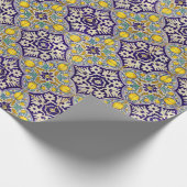 Blaue Mittelmeermuster Gelbe Blüten Geschenkpapier (Ecke)