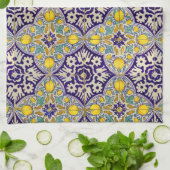 Blaue Mittelmeermuster Gelbe Blüten Geschirrtuch (Gefaltet)