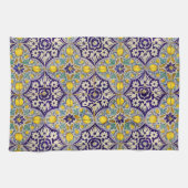 Blaue Mittelmeermuster Gelbe Blüten Geschirrtuch (Horizontal)