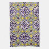 Blaue Mittelmeermuster Gelbe Blüten Geschirrtuch (Vertikal)