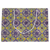 Blaue Mittelmeermuster Gelbe Blüten Große Geschenktüte (Vorderseite)