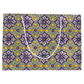 Blaue Mittelmeermuster Gelbe Blüten Große Geschenktüte (Rückseite)