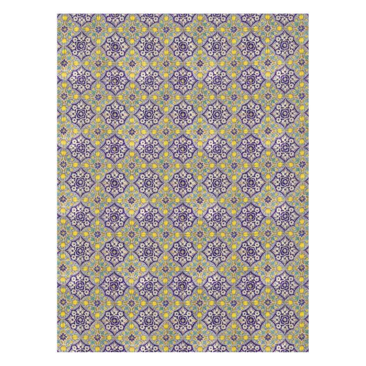 Blaue Mittelmeermuster Gelbe Blüten Tischdecke (Vorderseite)